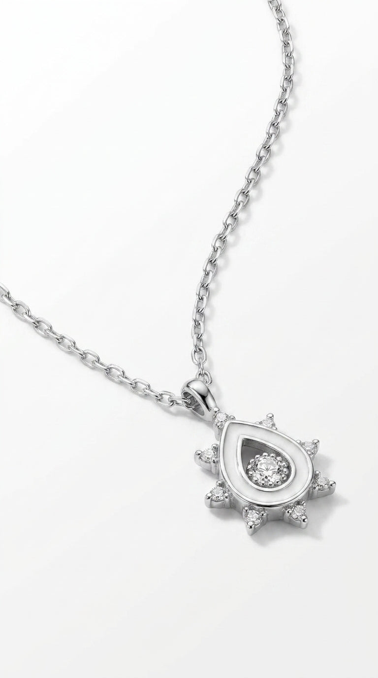 Radiant Solar Drop Silver Necklace