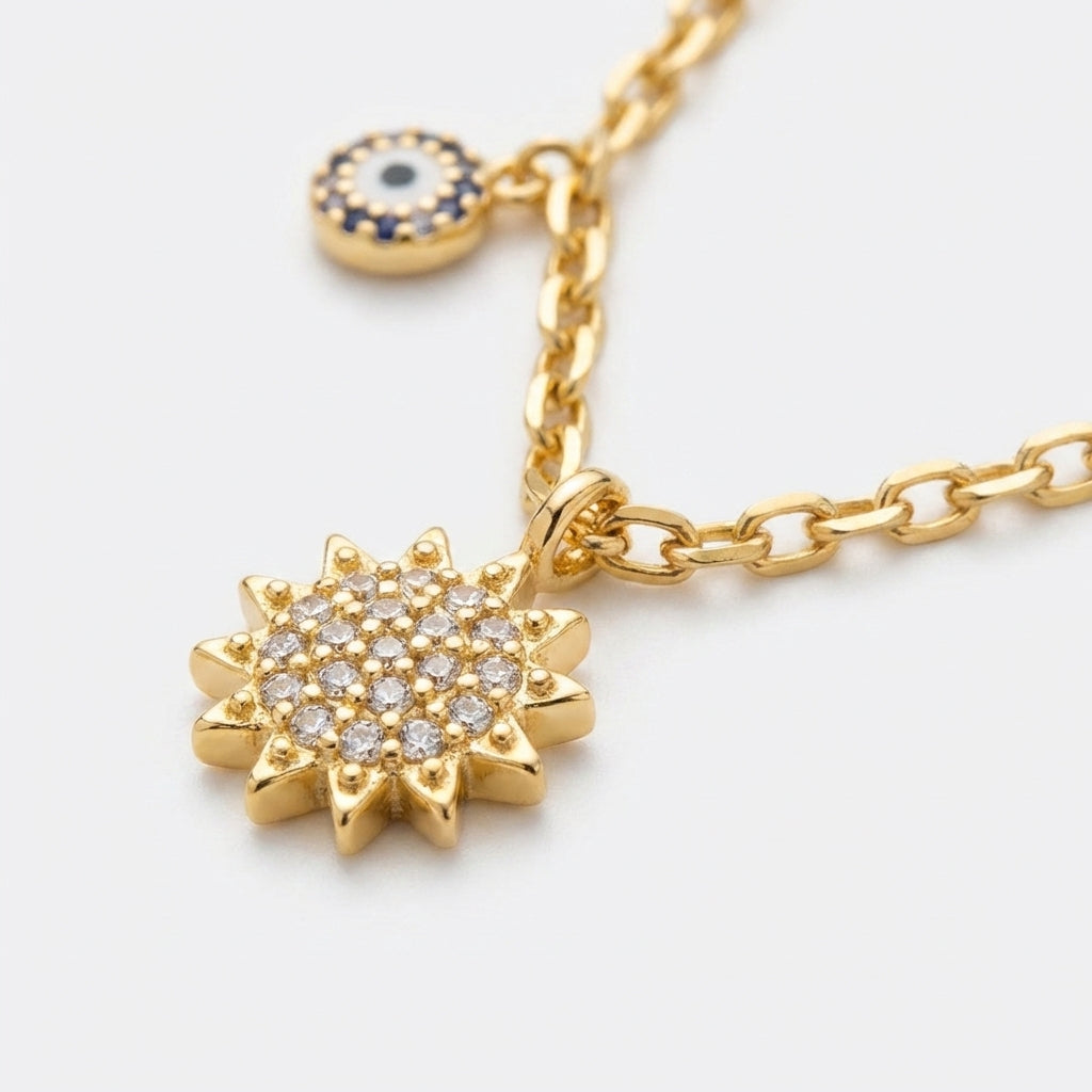 Shimmering Sun & Evil Eye Station Necklace