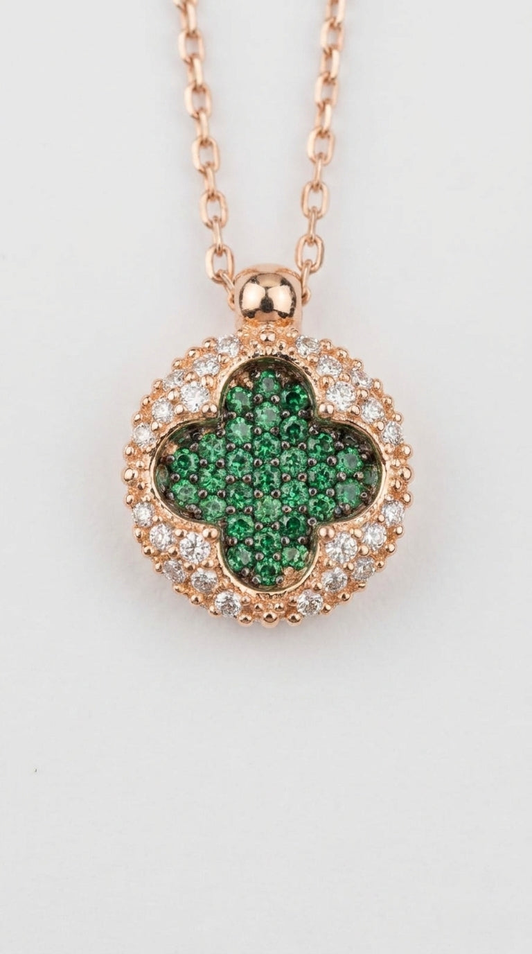 Celestial Emerald Clover Halo Necklace