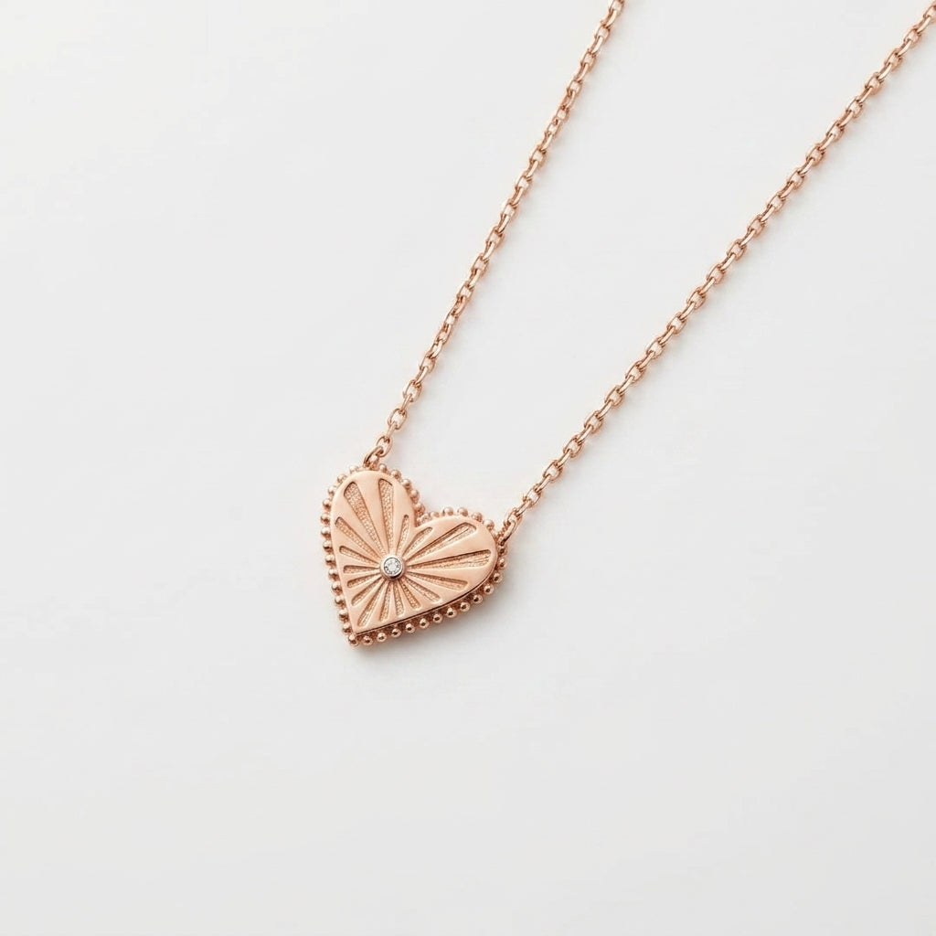 Rose Gold Sunburst Heart Necklace