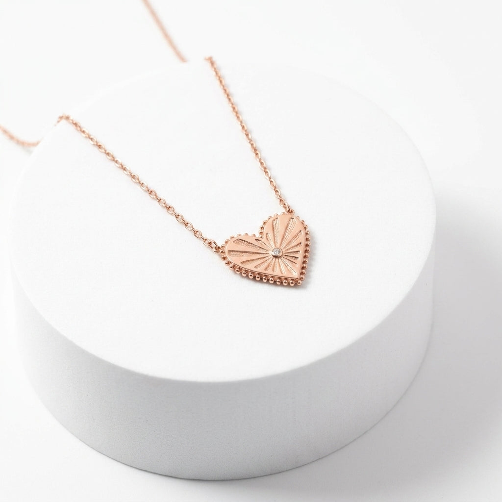 Rose Gold Sunburst Heart Necklace
