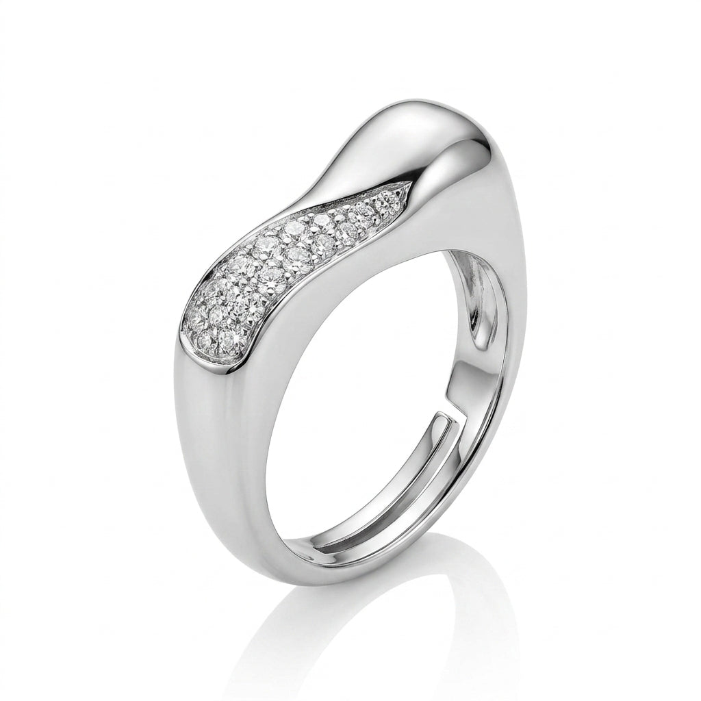 Sculptural Pavé Wave Ring
