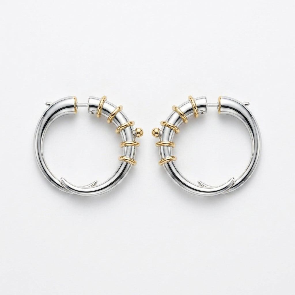 Mixed Metal Ribbed Hoops