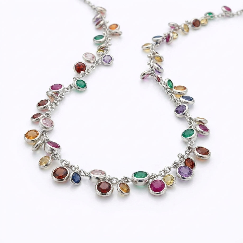 Multicolor Gemstone Fringe Necklace