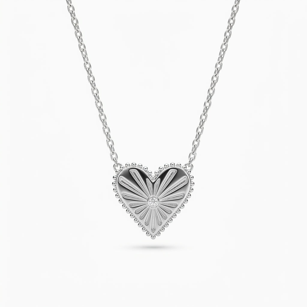 Rose Gold Sunburst Heart Necklace