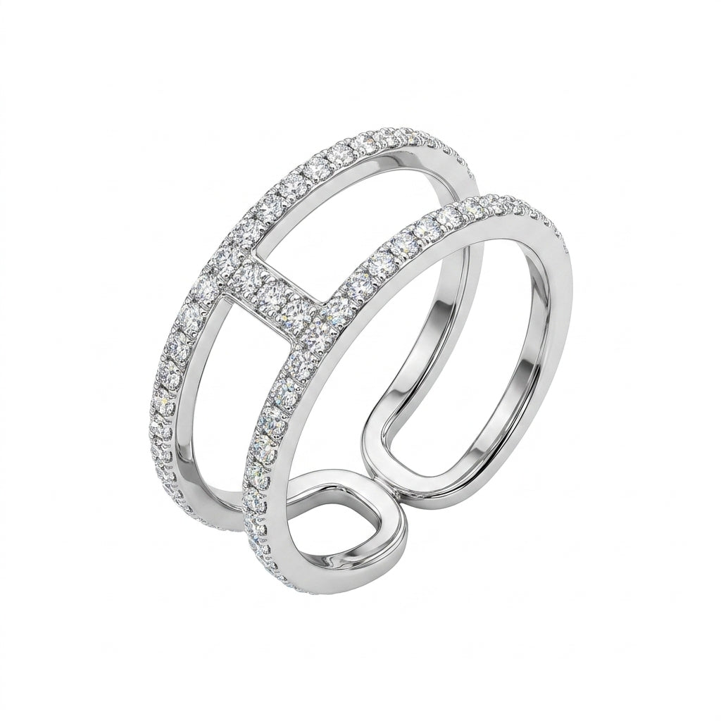 Parallel Crystal Open Cuff Ring