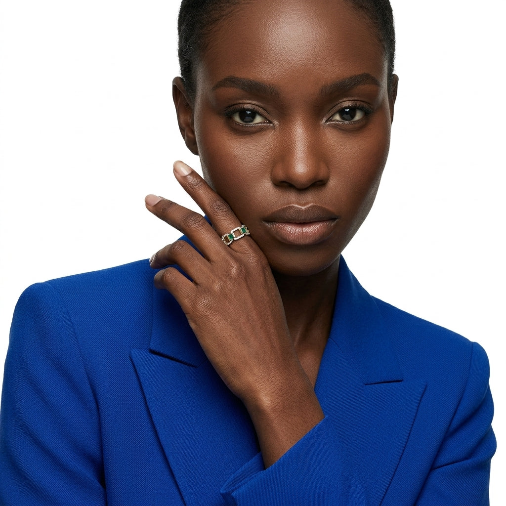 The Deco Emerald Link Ring