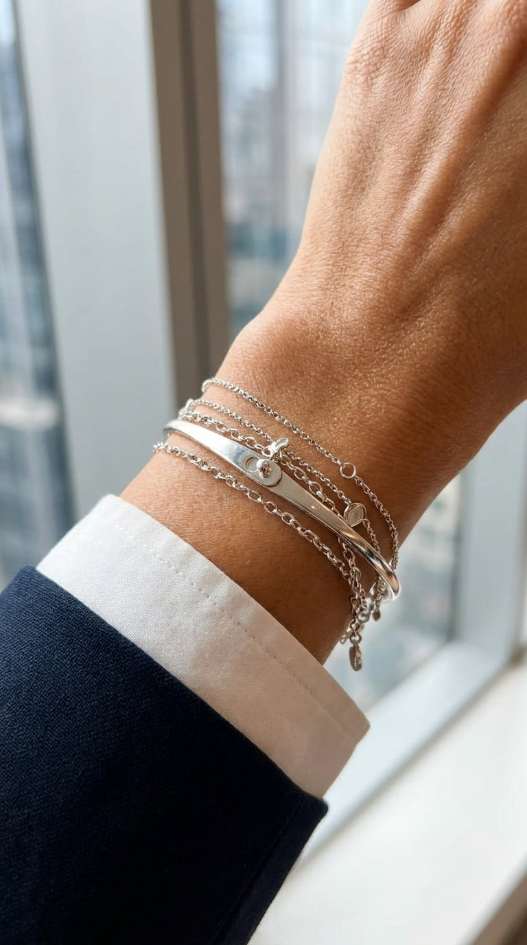 Linear Essential Silver Bangle