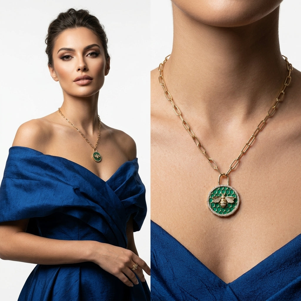 The Emerald Hive Padlock Necklace