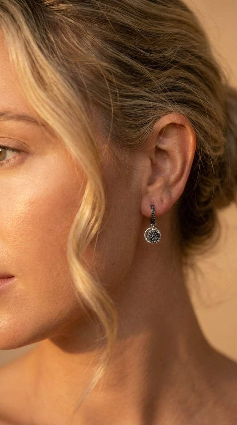 Eclipse Pavé Drop Huggie Earrings