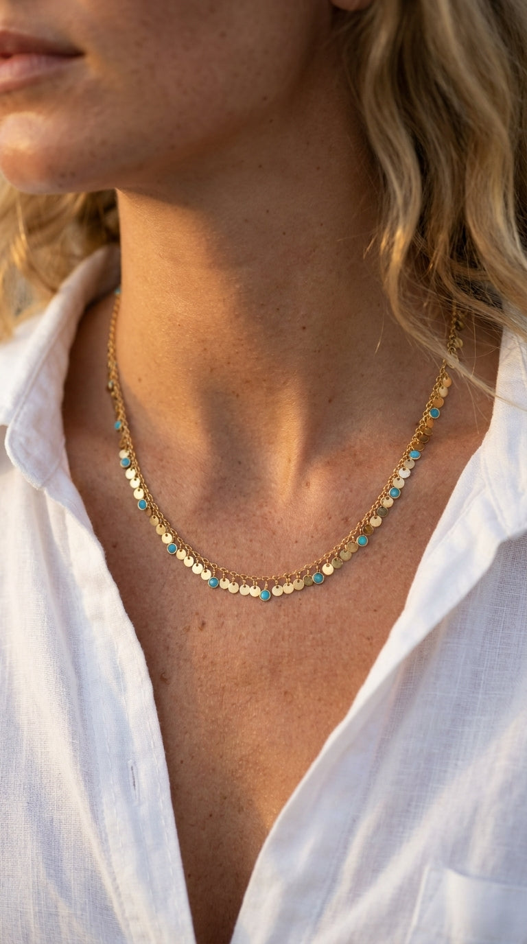Radiant Azure Coin Aura Necklace