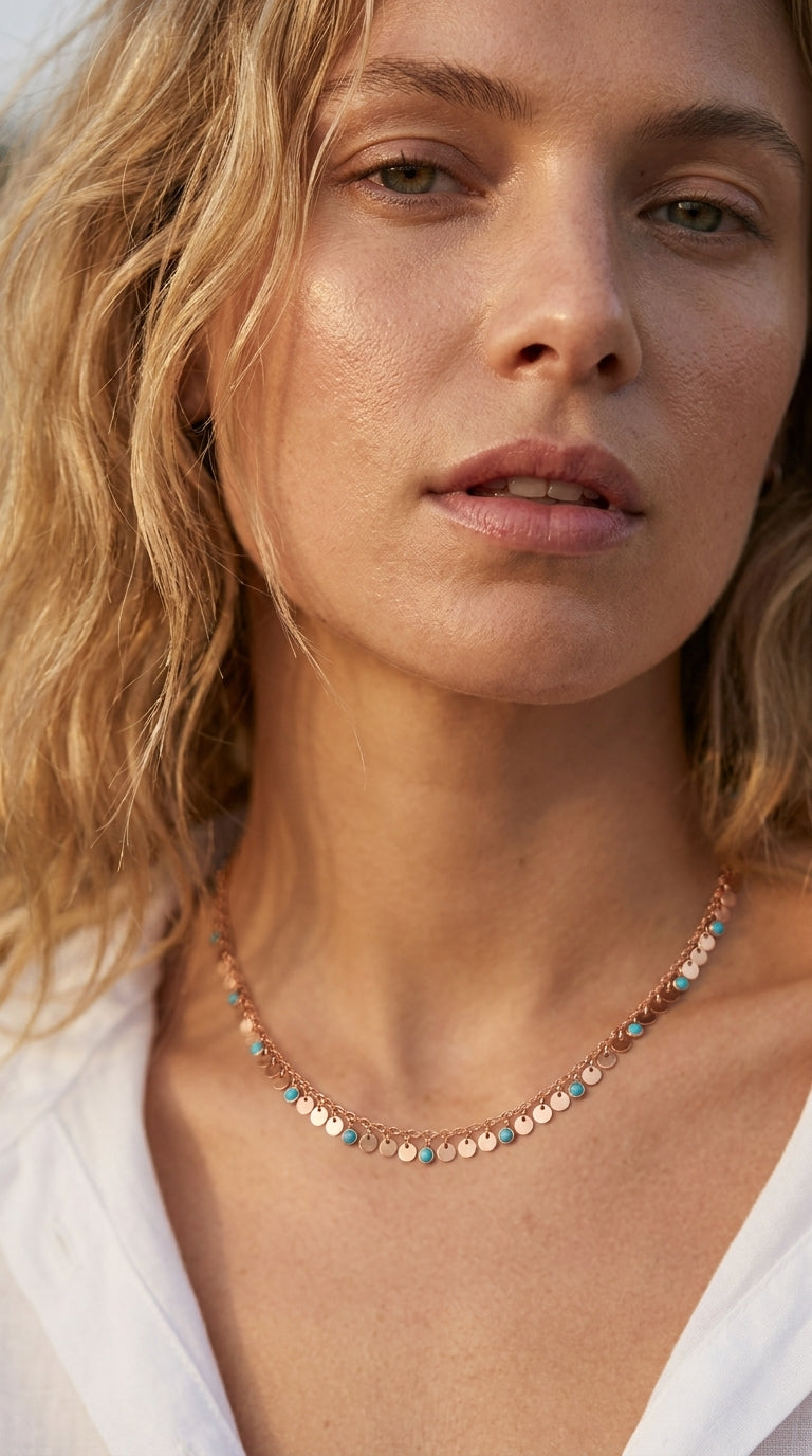 Radiant Azure Coin Aura Necklace