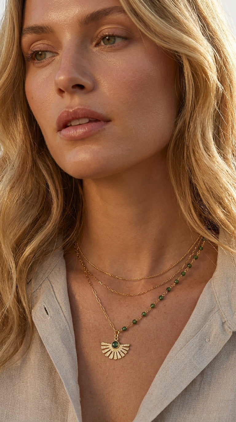 Radiant Emerald Fan Asymmetric Necklace