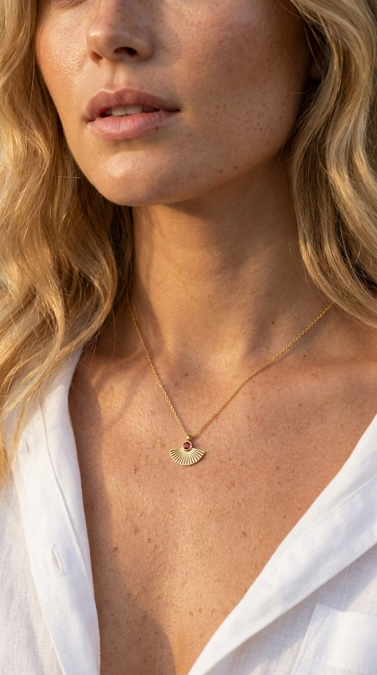Radiant Ruby Fan Aura Necklace