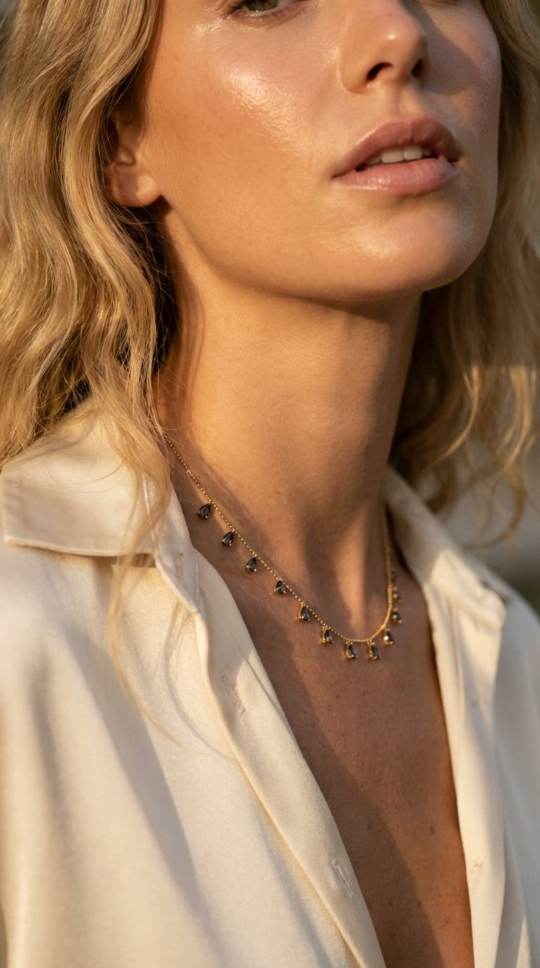 Midnight Teardrop Station Necklace