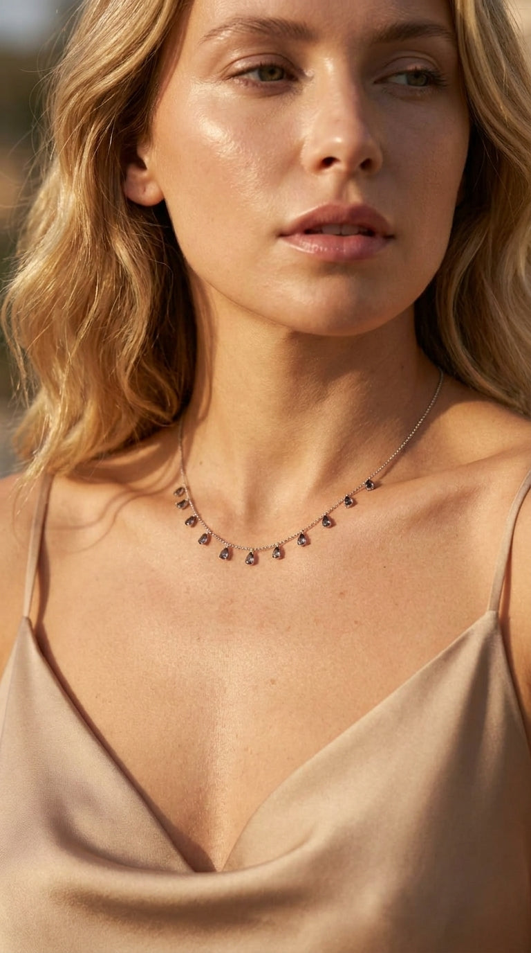 Midnight Teardrop Station Necklace