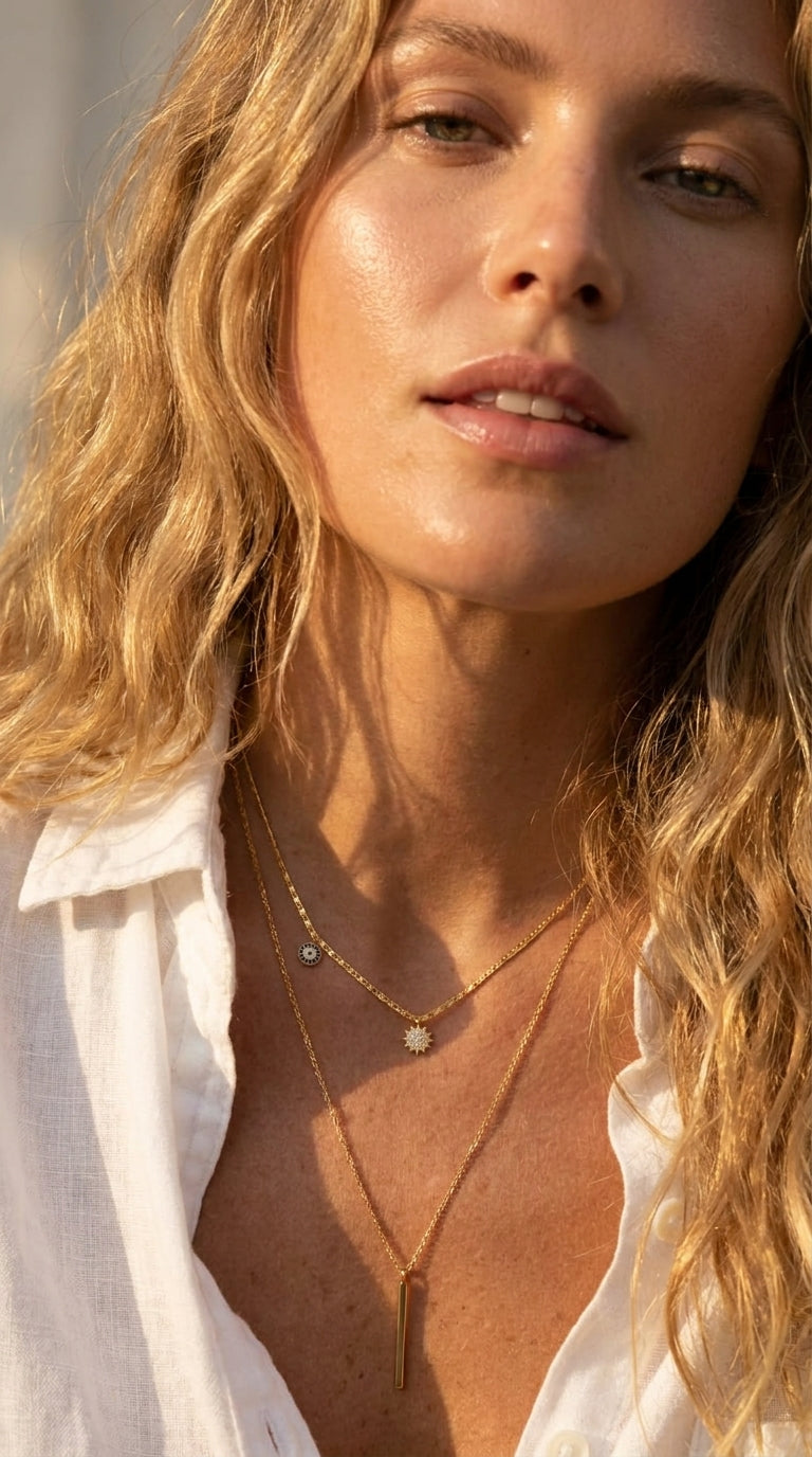 Shimmering Sun & Evil Eye Station Necklace