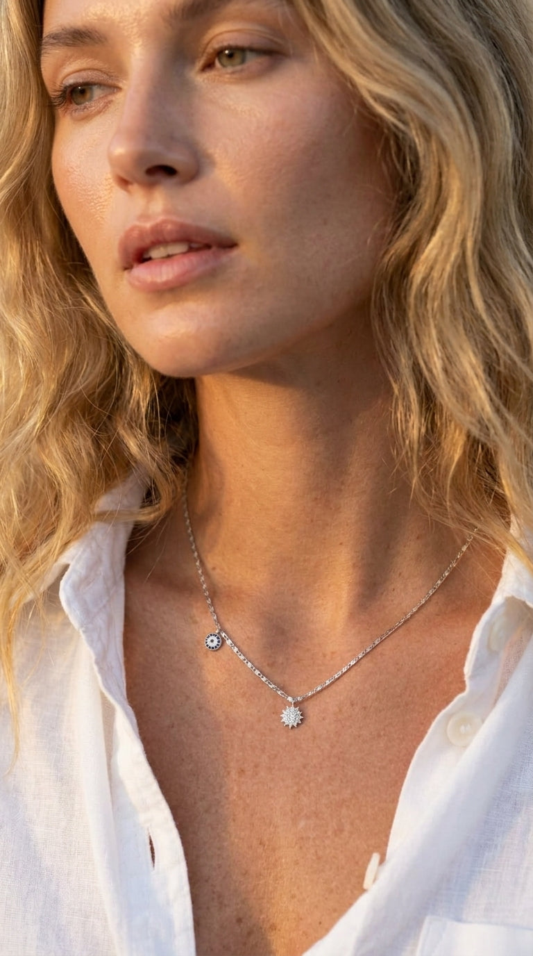 Shimmering Sun & Evil Eye Station Necklace