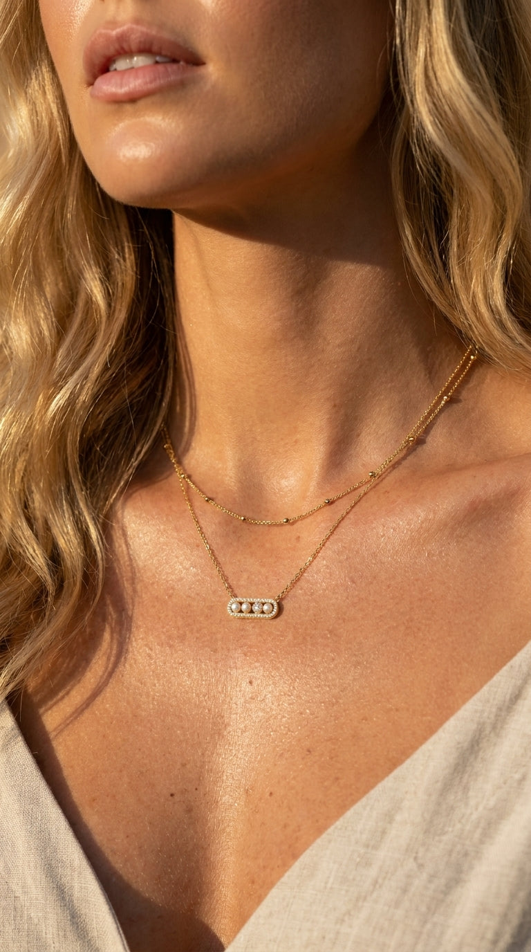 Pearl & Pavé Luminous Bar Necklace
