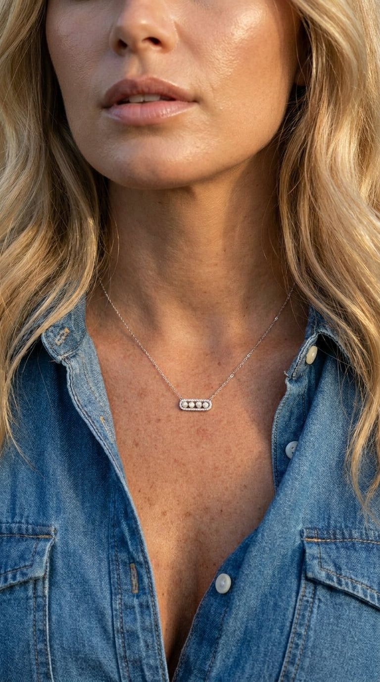 Pearl & Pavé Luminous Bar Necklace