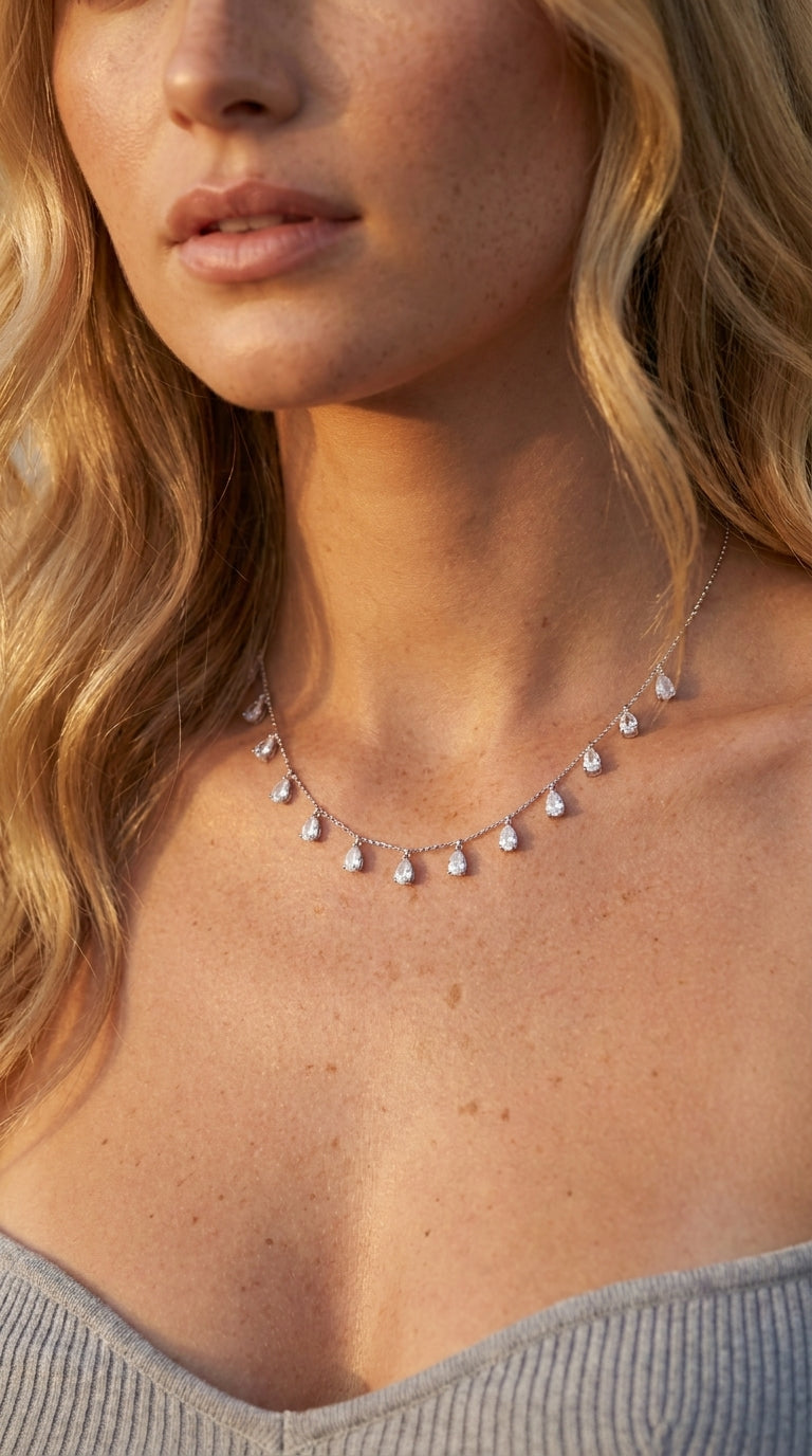 Pear-Cut Shimmer Drop Necklace