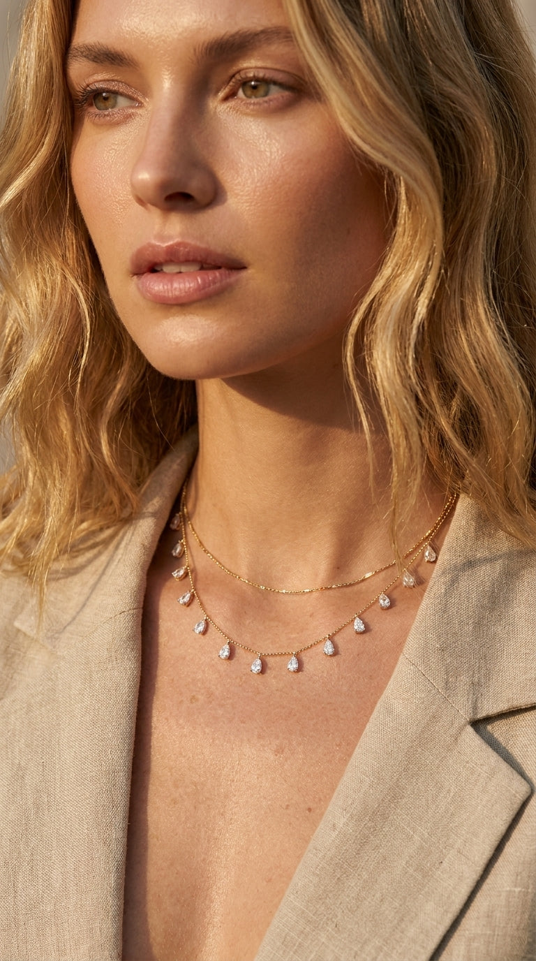 Pear-Cut Shimmer Drop Necklace