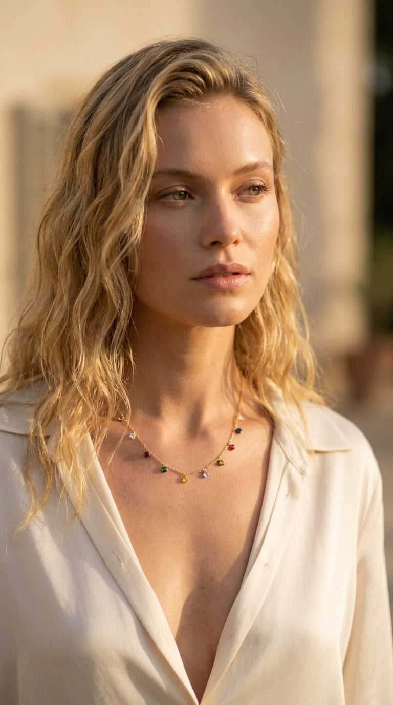 Multicolor Heart Drops Necklace