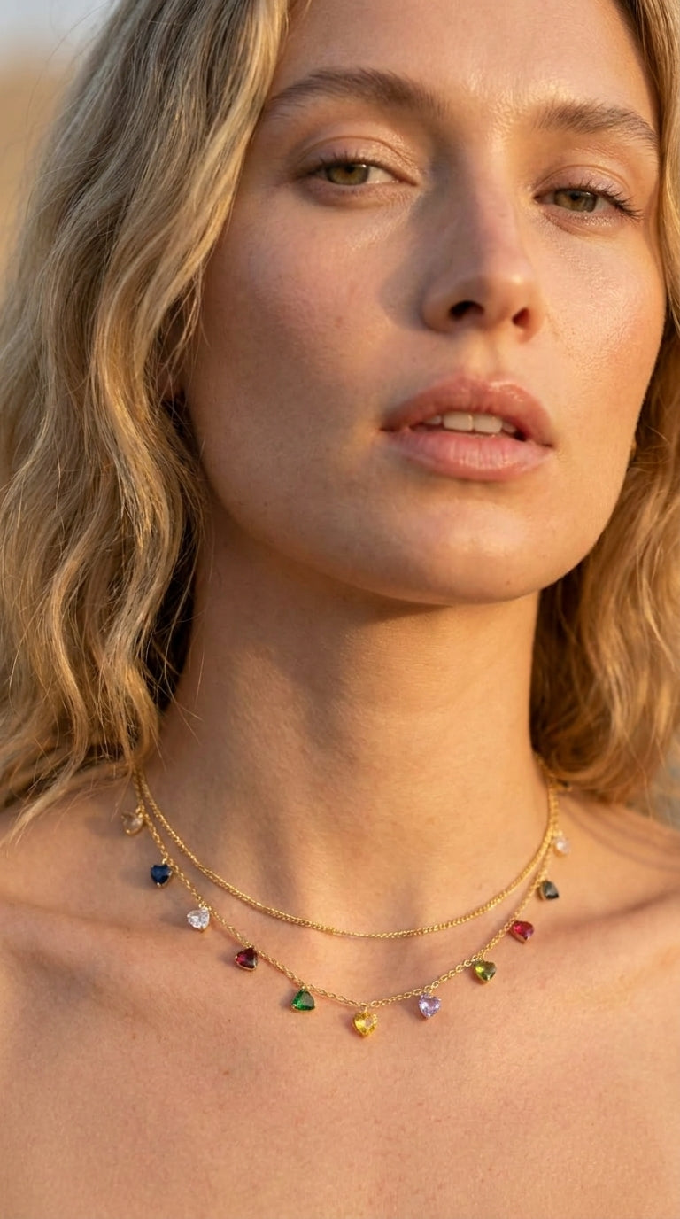 Multicolor Heart Drops Necklace