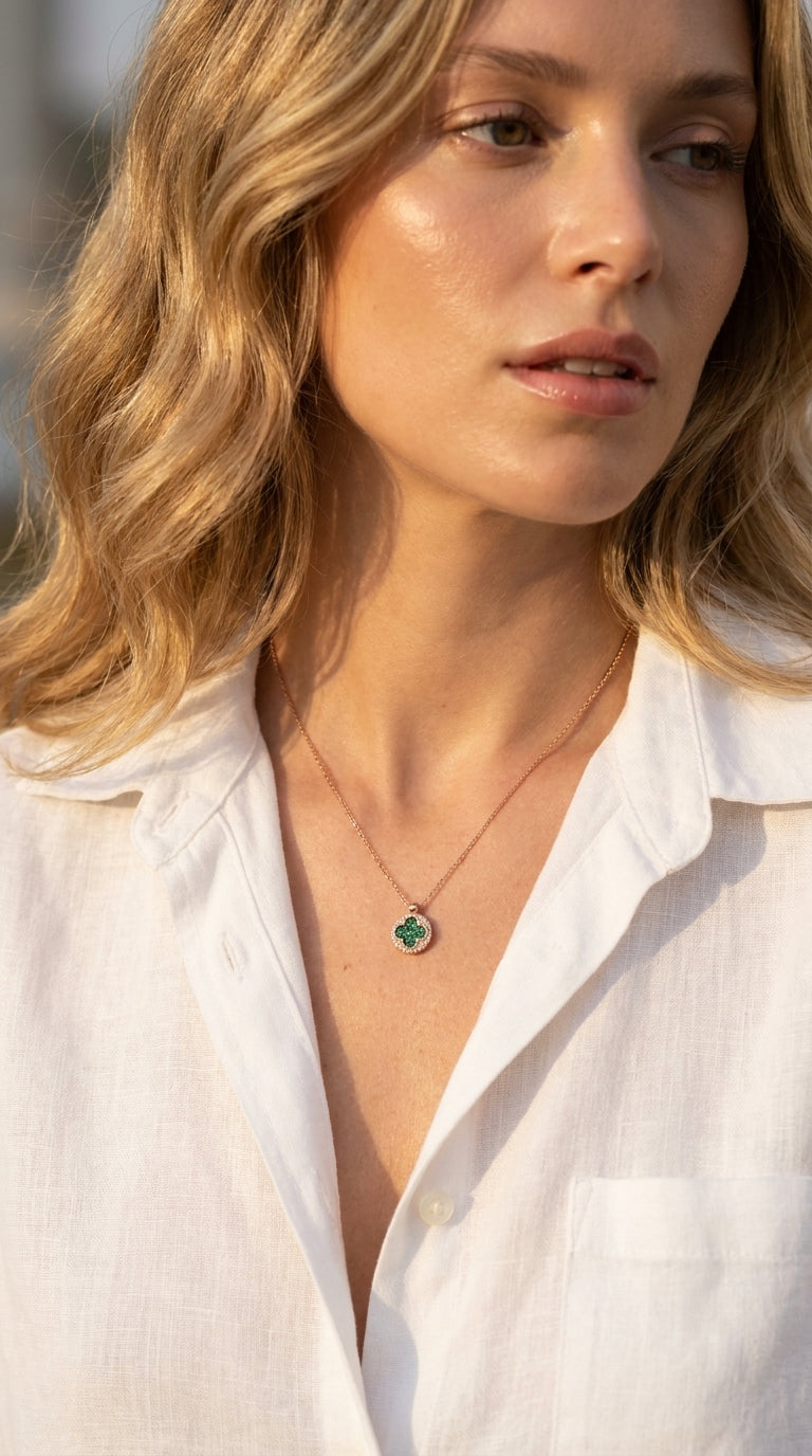 Celestial Emerald Clover Halo Necklace