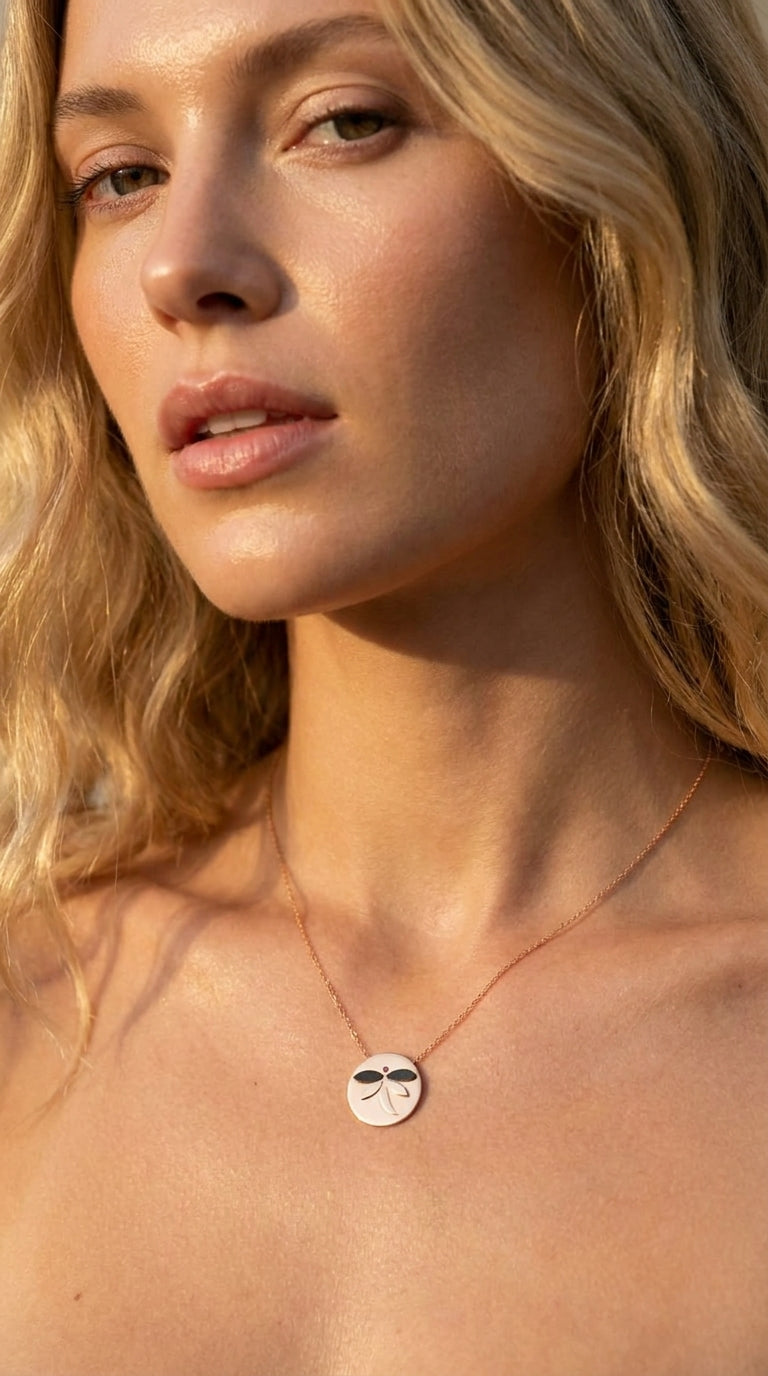 Midnight Dragonfly Disc Necklace