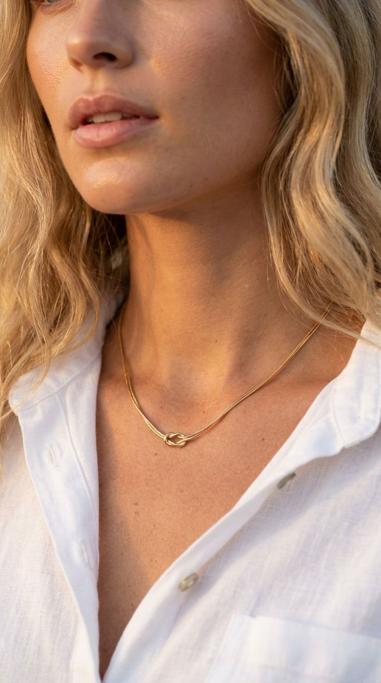 Modern Unity Knot Silver Necklace