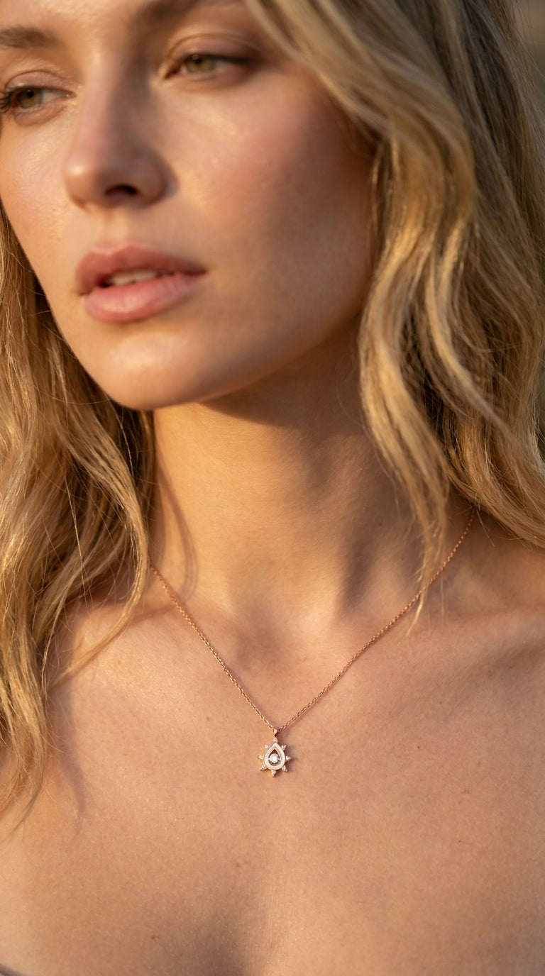 Radiant Solar Drop Silver Necklace