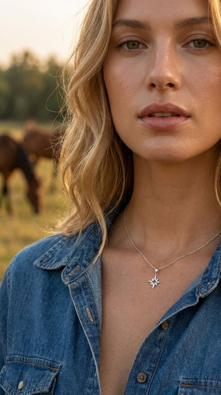 Minimalist Stellar Compass Silver Necklace